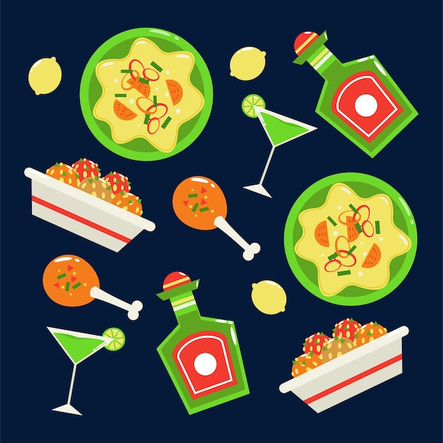 멕시코 음식 미트볼 부리토와 레몬 음료 패턴