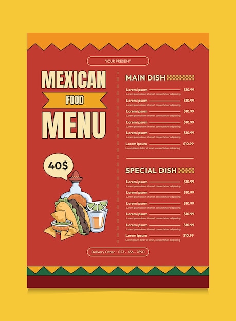 Vettore disegno del poster del menu messicano adatto per il poster promozionale