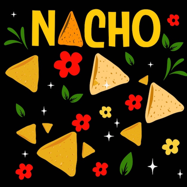 Vector mexican food nachos vector illustration with flowers