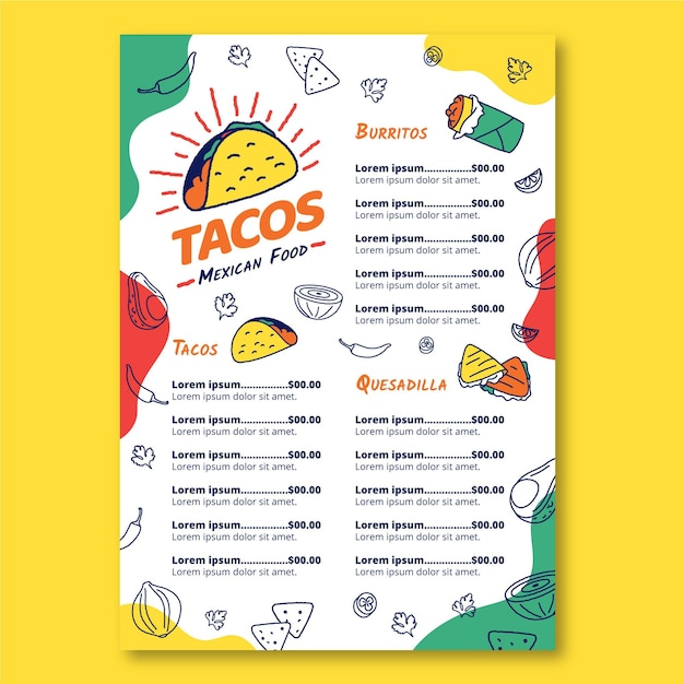 Vector mexican food restaurant menu