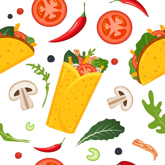 Mexican food seamless pattern.