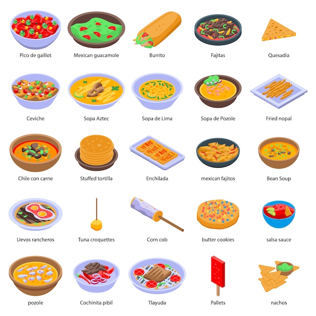 Mexican food set, isometric style