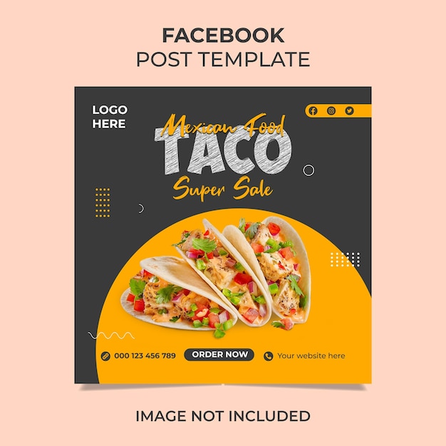 Мексиканская еда тако пост в facebook и шаблон баннера