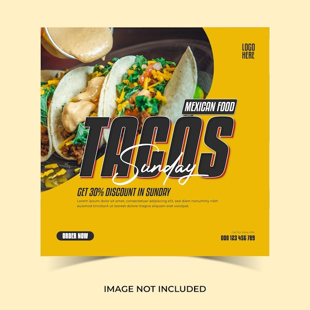 Mexican food taco social media Instagram post template for restaurant Premium Vector