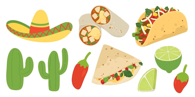 Vector mexican foods burritoquesadillastaco