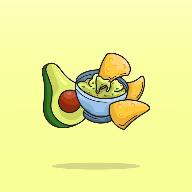 Vector mexican guacamole and nachos illustration