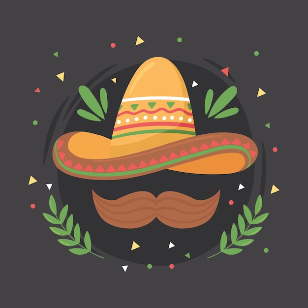 Вектор Мексиканская шляпа и усы