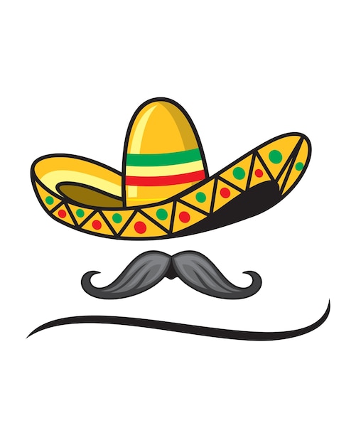 Mexican hat sombrero and mustache