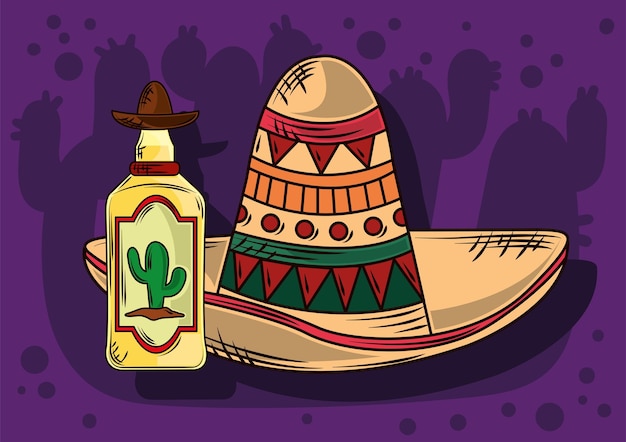 Mexican hat and tequila