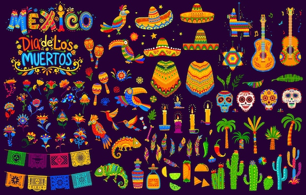 Mexican holiday objects, dia de los muertos set