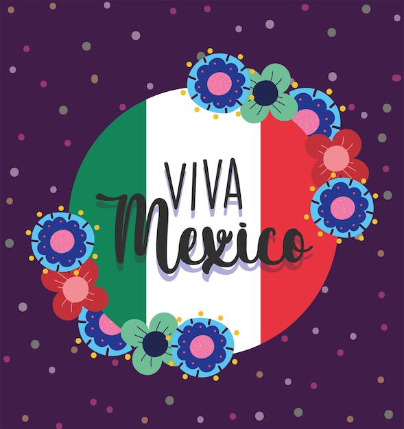 День независимости мексики, баннер цветы флаг, viva mexico отмечается в сентябре иллюстрации
