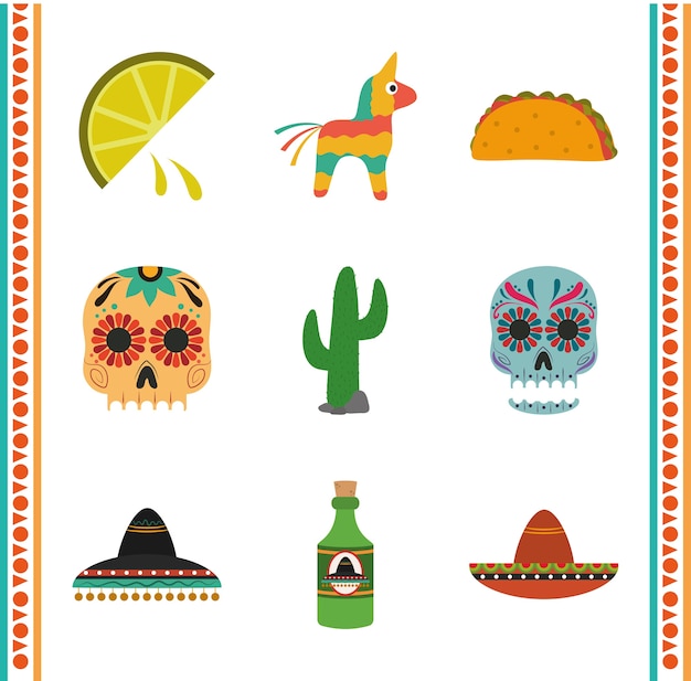 Mexican independence day, celebrated on september festival culture traditional icons illustration