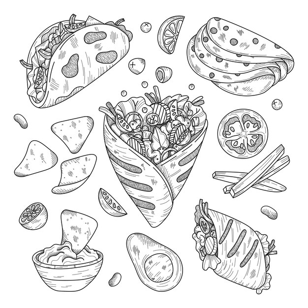 Vector mexican and latin american food in graphic style
