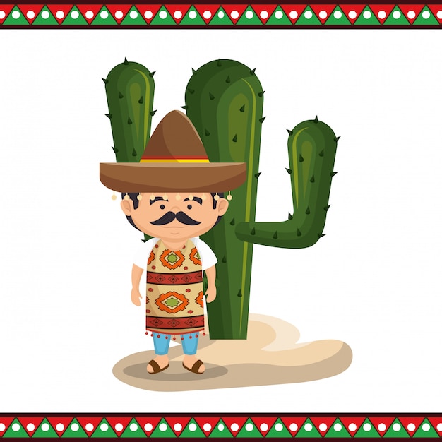 mexican man character with culture icons