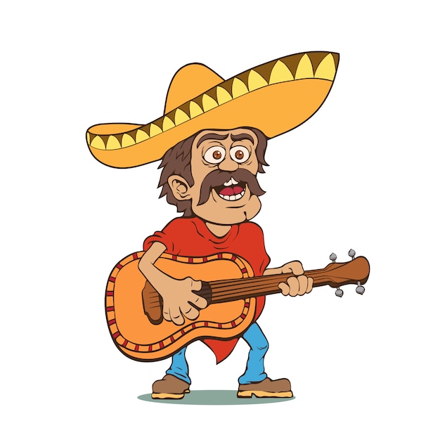 ソンブレロとギターを持つメキシコ人男性