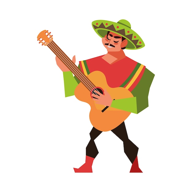 mexican man with guitar icon isolated