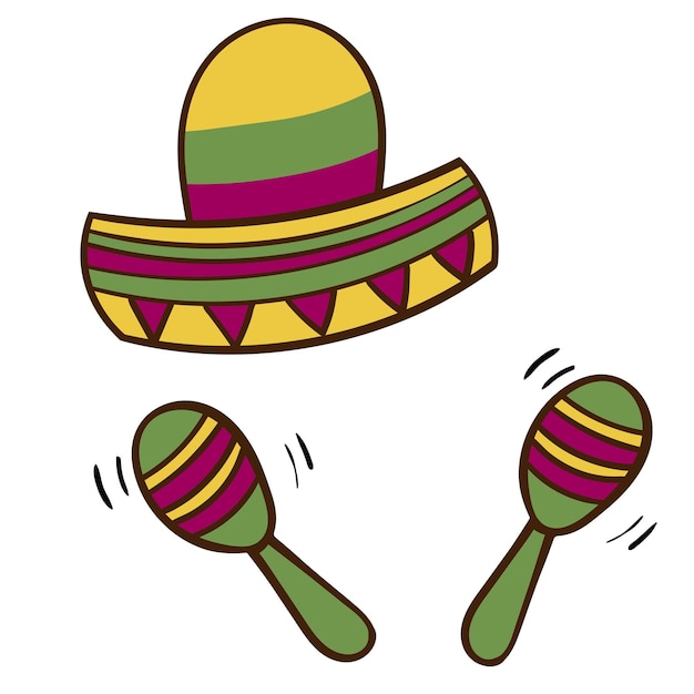 Vector mexican maracas and hat sombrero