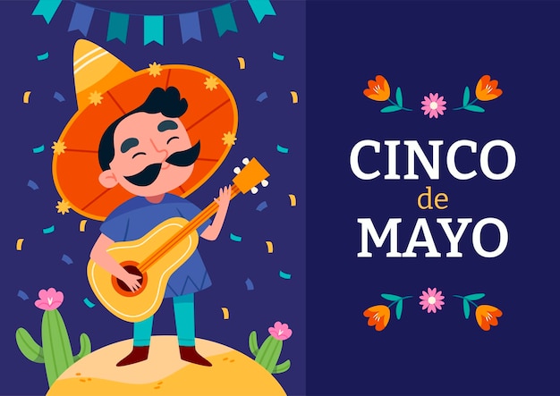 Vector mexican mariachi musician with guitar for cinco de mayo holiday