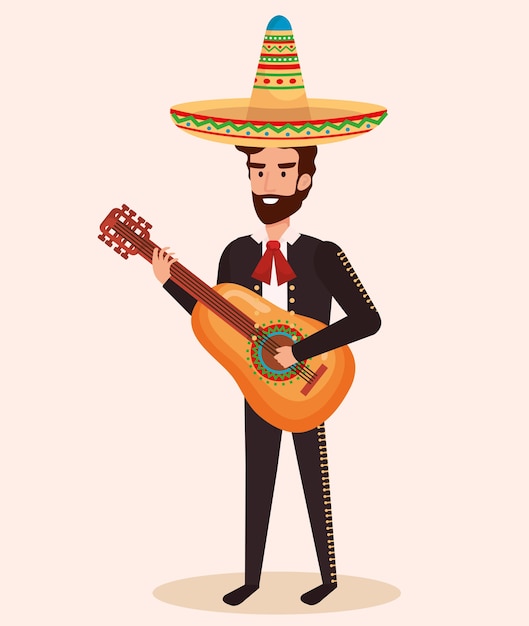 mexican mariachi with guitar character