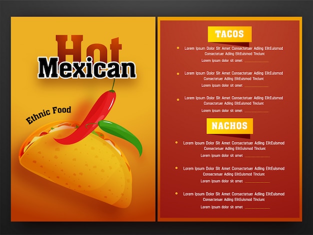 Mexican menu for restaurant and cafe.