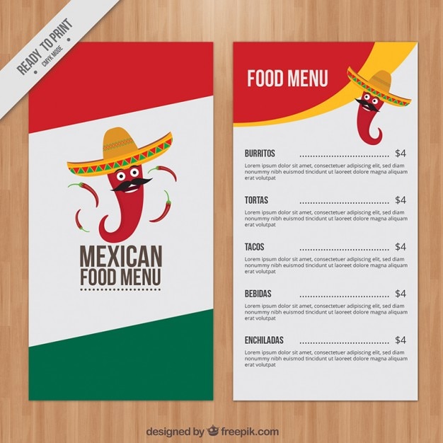 Vector mexican menu with funny chili