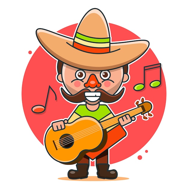 Mexican musicians vector illustration in native clothes and sombreros flat vector illustration