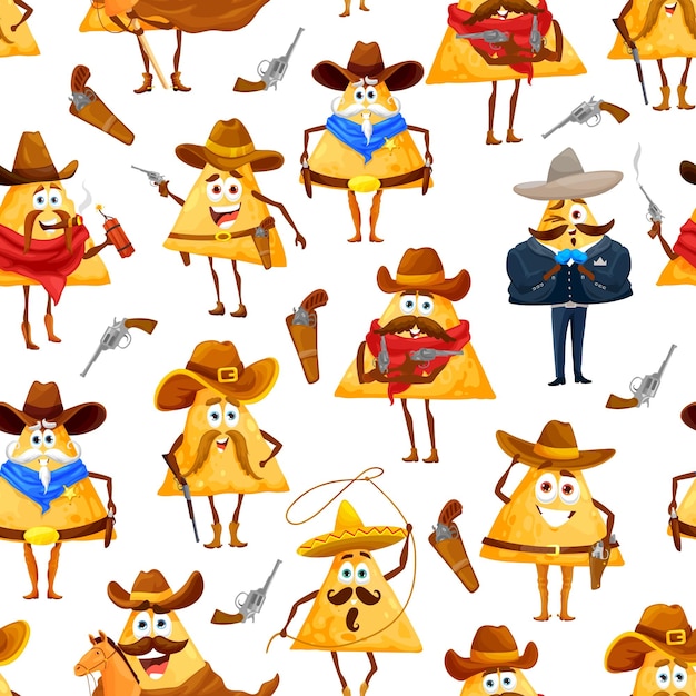 Mexican nachos chips pattern cowboy and sheriff