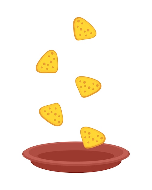 Mexican nachos tortilla chips falling into an empty bowl Perfect for tee poster menu and print Isolated vector illustration for decor and design