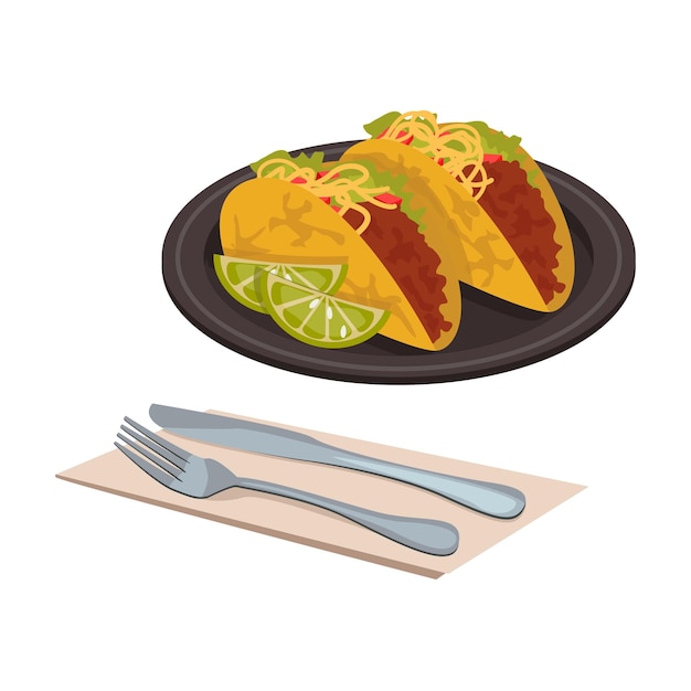 Vector mexican national food. tacos.corn or wheat tortilla with stuffing - beef, pork, chicken, seafood etc