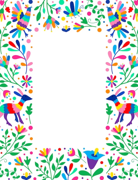 Vector mexican otomi embrodery ornament colorful mexican traditional textile embroidery style folk