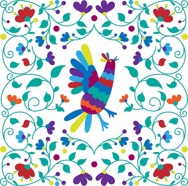 Vector mexican otomi embrodery seamless pattern colorful mexican traditional textile embroidery style folk