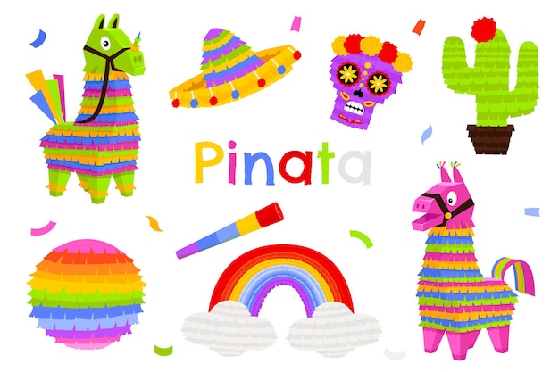 Mexican pinatas donkey and llama colorful toys with treats mexican party