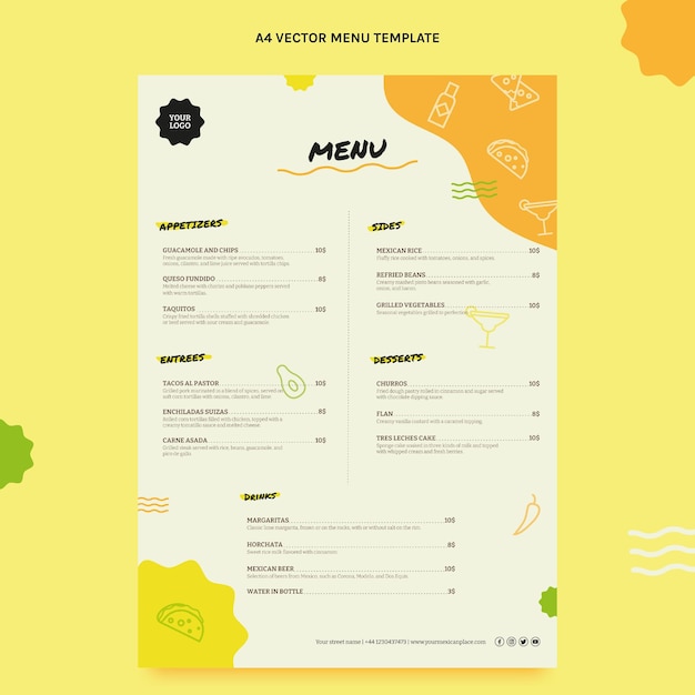 Vettore modello vettoriale del menu del ristorante messicano con illustrazioni