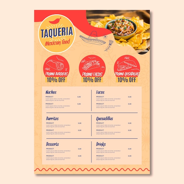 Mexican restaurant menu