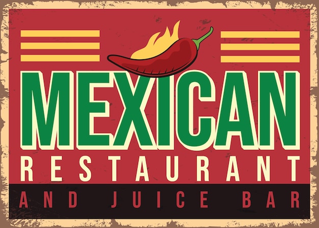 Мексиканский ресторан старый винтажный векторный шаблон знака