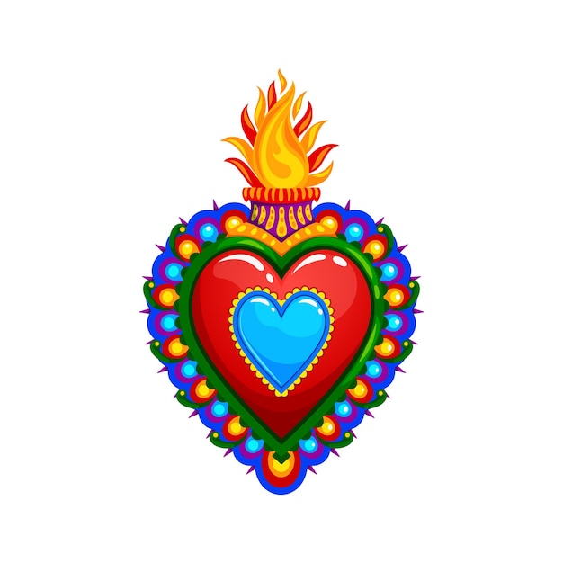 Vector mexican sacred heart tattoo and religion symbol