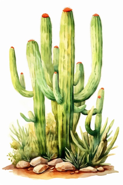 Vector mexican saguaro cactus watercolor vector