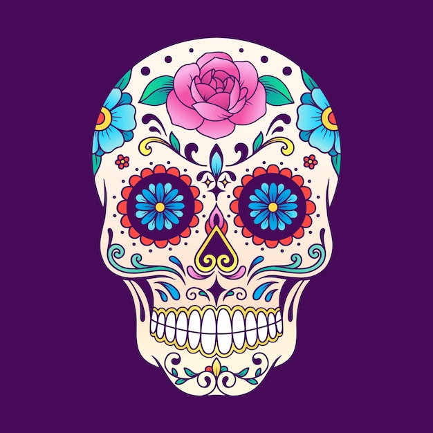 Mexican skull the day of the death illustration