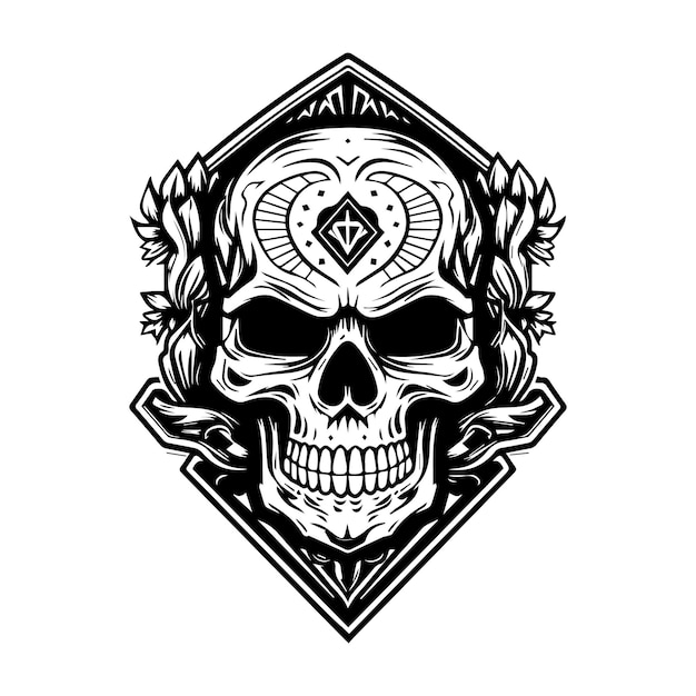 Mexican skull emblem logo illustration