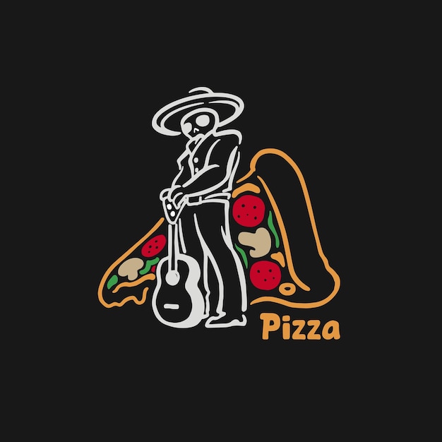 Vettore modello del logo della pizza messicana al cranio