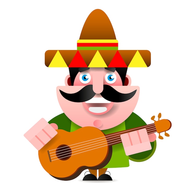 Mexican in sombrero and guitar vector illustration