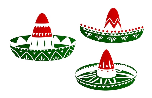 Mexican sombrero hats in national flag colors Vibrant red white and green caps represent culture and heritage of Mexico Headwear for festivities and celebrations cinco de mayo or independence day