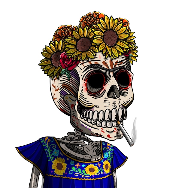 向量墨西哥糖头骨。彩色图像矢量插图的天死亡,万圣节。