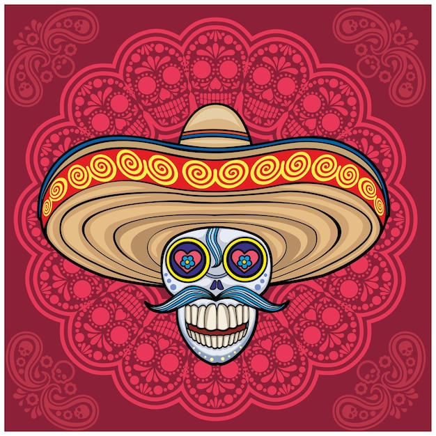 mexican sugar skull in sombrero vintage design t shirts