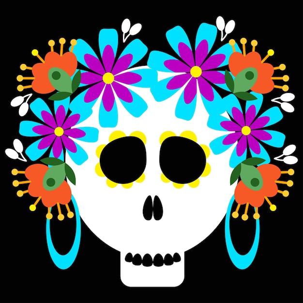 Mexican sugar skull with flowers