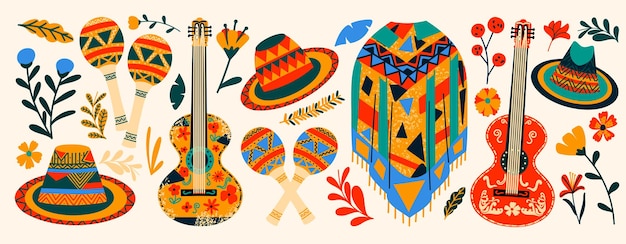 mexican symbols set festive collection for the day cinco de mayo