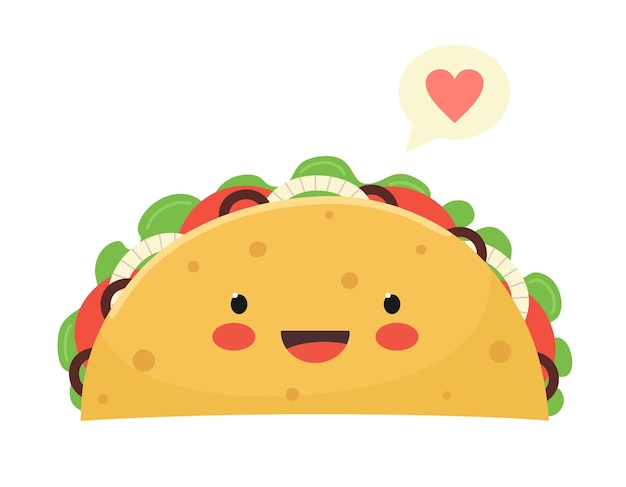 Mexican taco kawaii food vector illustration