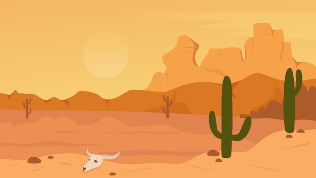 Mexican, texas or arisona desert nature landscape illustration