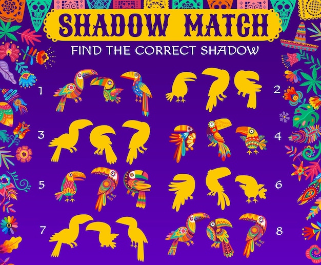 Mexican toucan silhouettes shadow match kids game