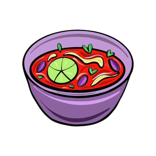 Mexican traditional dish Bean soup drawn in flat cartoon style.